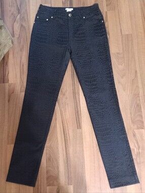 Black Python Embossed Lightweight Skinny/Slim Fit Stretch Jeans Sz 2/26